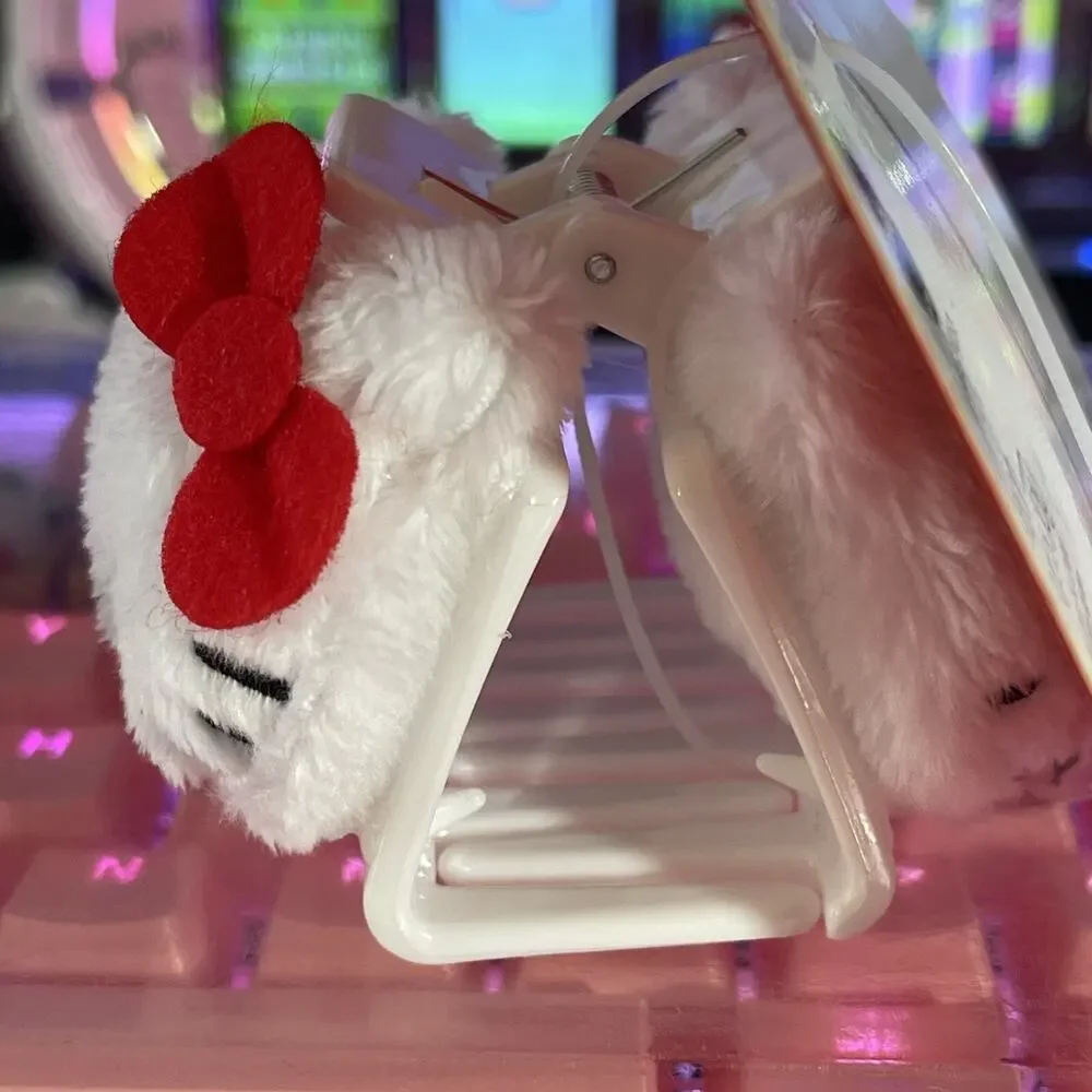 Hello Kitty Hair Claw Clip Soft Fuzzy Furry Plush White 3D  Red Bow 2024 Sanrio
